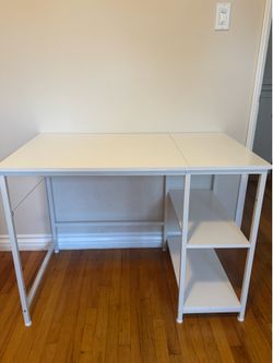 Modern White Computer Desk with Storage Shelves