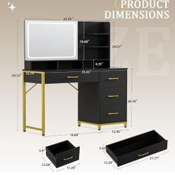 Vanity Desk - LED Mirror, 3-modes