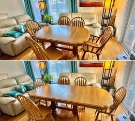 Solid Wood Dining Table Set – Expandable 96” – Seats 6–8 – Chairs Included