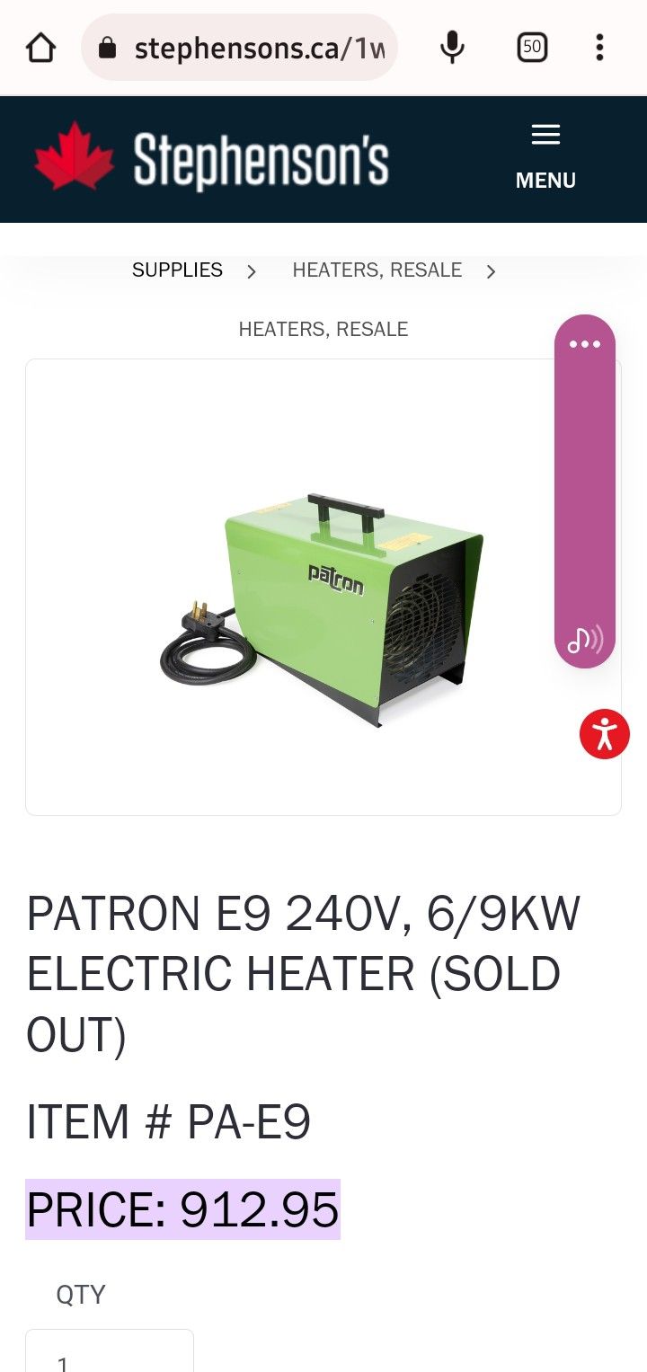 Patron E9 240v Electric Construction Heater