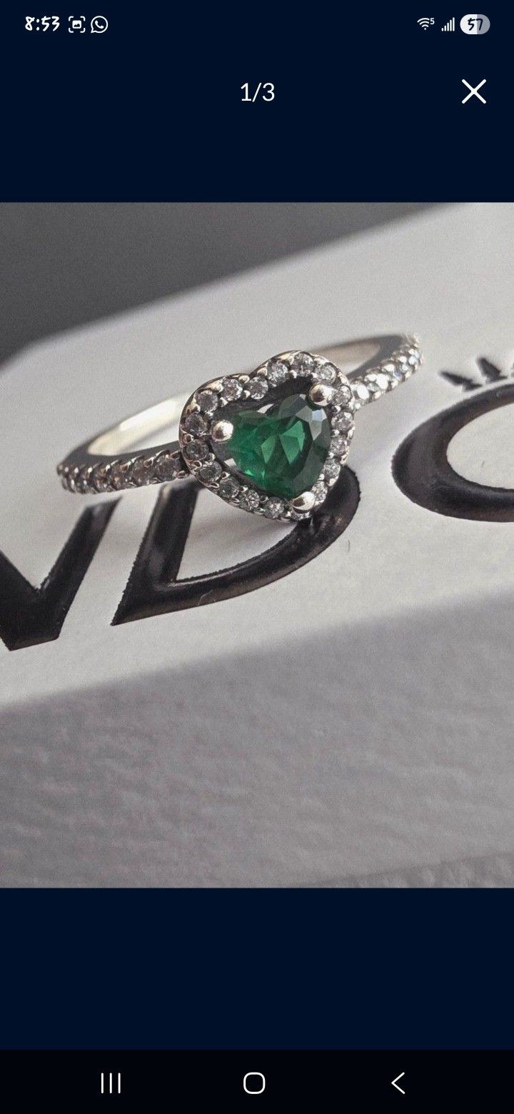 Pandora Nay Emerald Heart Ring Sz 9