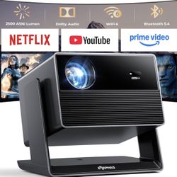 New-ELEPHAS Smart 4K Projector with WiFi and Bluetooth - Compatible with Netflix/Prime Video/YouTube, 270° Rotatable, AI Auto Focus & Keystone, Portab