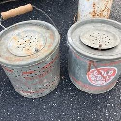 Vintage Galvanized Minnow Buckets (Cold-Pal & Falls City)
