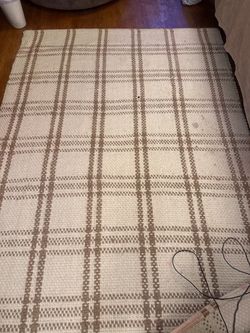 Cream and Tan Plaid Woven Area Rug