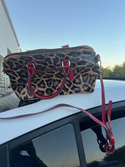 Red and leopard print bag