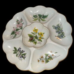 Vintage Royal Worcester Herb Pattern Divided Serving Dish