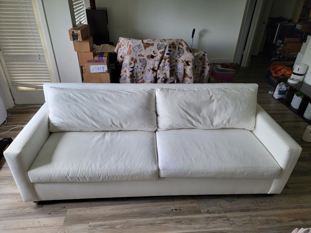 Pottery Barn Grand Sofa York Square Arm 95.5" Warm White Performance Twill with Down Blend Wrapped Cushions