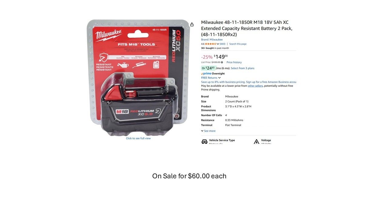 Milwaukee M18 REDLITHIUM XC 5.0 Batteries (Multiple Available)