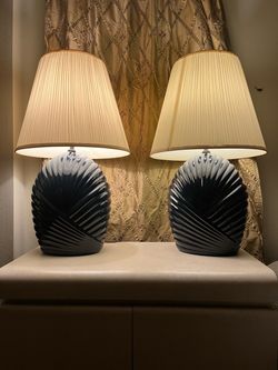 Pair of vintage 80s Navy Ceramic Table Lamps