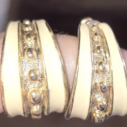 Beige And Gold Colored Studs Earrings