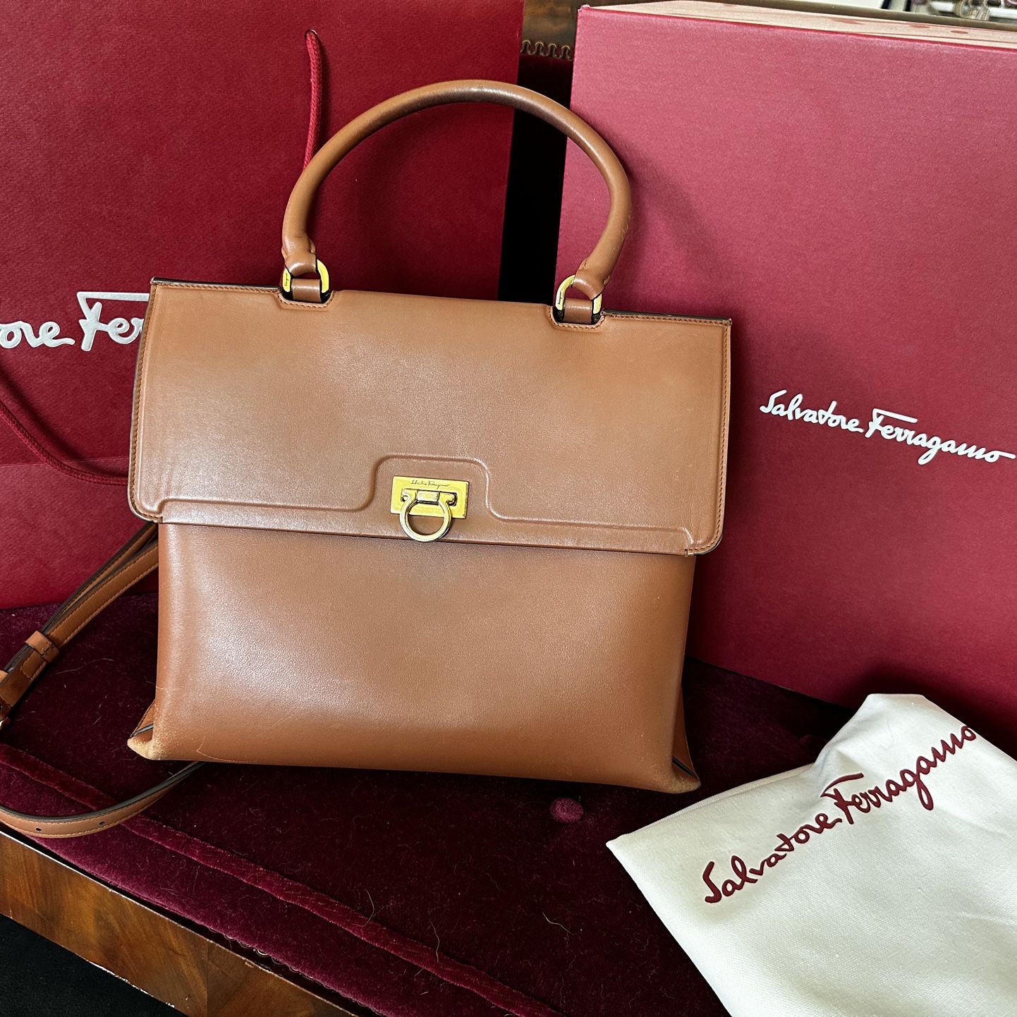 Authentic Salvatore Ferragamo Cognac Handbag