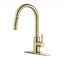 Forious pro
Single Handle Pull Down Sprayer Kitchen Faucet with Removable Deck Plate Swivel Spout in Gold