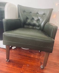 Green Leather Accent Chair Mid- Century Modern