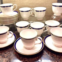 Set of 10 Lenox Federal Cobalt Cups And Saucers