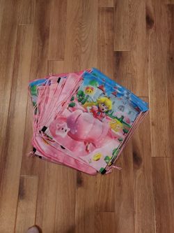 NEW 12 PRINCESS PEACH Mario Bros. Party Loot Bags Drawstring 12" x  12.5" 3 Different Designs $6 for all