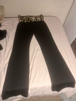 Black Flare Yoga Pants Leopard Print Waistband