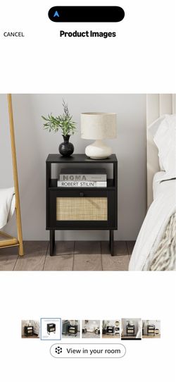 Nightstand Set Black Rattan