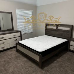 Bedroom Set , And Mattress, Bed ,Dresser, Mirror, 