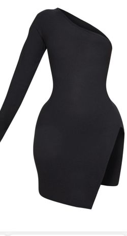SHAPE BLACK ONE SHOULDER SPLIT BODYCON DRESS