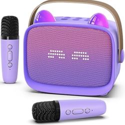 Mini Karaoke Machine Toys Gifts,Kids Portable MP3 Player with 2 Wireless Microphone and LED,Christmas Birthday Gifts for Girls Boys 3 4 5 6 7 8+ Year 