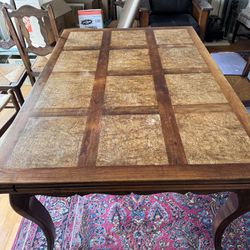Antique French provincial extendable Oak dining Table With Burl Top