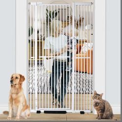 71 inch Extra Tall Gates for Cats, Adjustable 29.92" and 43" Wide Baby Gate, Pressure Mounted Full Door Pet Gate for Doorway, Stairs,House(White, 71 I