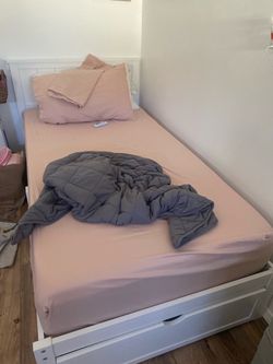 White Twin Bed Frame with Storage Drawer