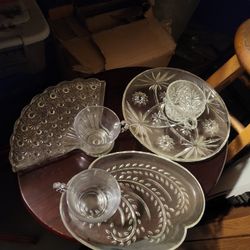 Vintage Press Clear Glass .. Sandwich Plate And Cup..