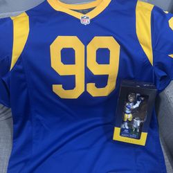 Large Aaron Donald jersey + Aaron Donald retirement bobblehead
