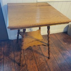 Antique Victorian Oak Square 2 Tier Parlor Table C1900's