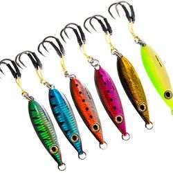 Flat Fall Jigs Slow Vertical Irons Fast Ocean Lures w/ MUSTAD Hooks & Owner Rings