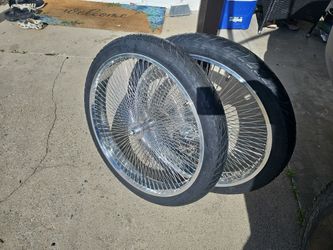 26"X3 Polished Fat Tires Rims 140 Spokes Wheel Set Coaster Brake 75mm Front Disc W/TIRES 