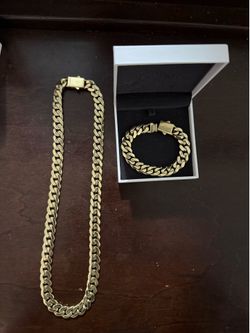 14K Gold plated Cuban Link Necklace and Bracelet Set 12mm