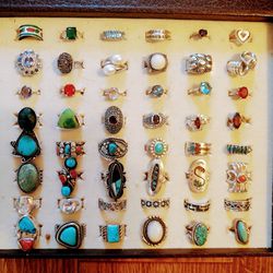 Vintage Estate Sterling Silver Rings with Precious Stones!! Sizes 6-10!!