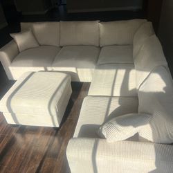 New Corduroy Sectional.  Off White / Beige.  99” X 99”.  Free Delivery!