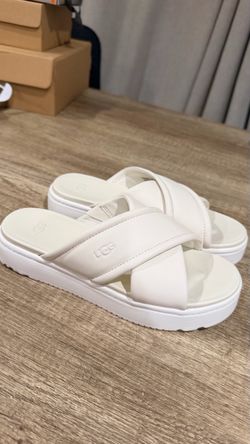 UGG Zayne Crossband Jasmine Leather Platform Slide Sandals Women’s 7 New