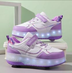 Roller Skate Shoes for Boys Girl Sneakers with Retractable Wheels-Stylish Trainers for Kids, Enhanced Safety LED Light-Up USB Rechargeable Skateboardi