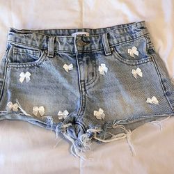Girls Kids Tillys RSQ Bow Jean Cut Off Low Rise Shorts 