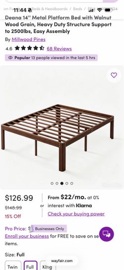 Metal Walnut Full size bed fram