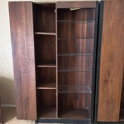 Vintage Wood Display Cabinet – Glass Shelves – Great Storage