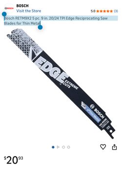 Set Of 2 Bosch RETM9X2 5 pc. 9 in. 20/24 TPI Edge Reciprocating Saw Blades for Thin Metal