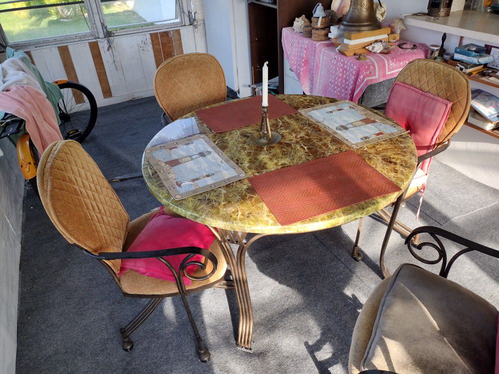 Antique Italian Marble Table And Chairs 
