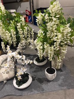 Artificial White Wisteria and Orchid Floral Arrangements