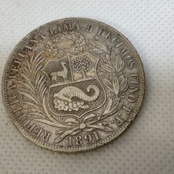 PERU 1891 T.F. UN SOL NICE ORIGINAL SURFACES NEVER CLEANED