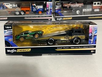 MAISTO DESIGN 2021 ELITE TRANSPORT GREEN 1980 DATSUN 280ZX ( S130 )& RAMP TRUCK