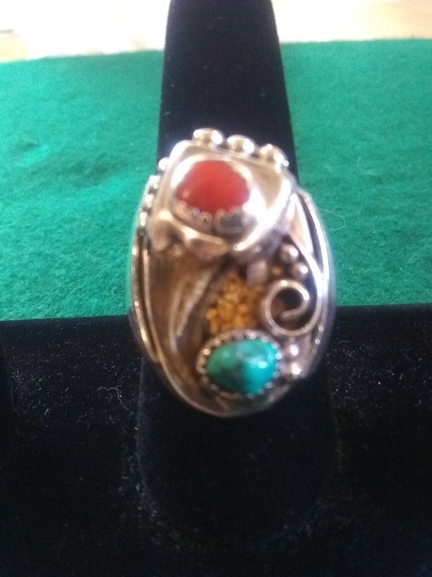 Sterling Silver & Turquoise Men's Claw Ring 