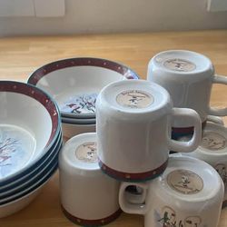 Royal Seasons Stoneware Snowman Bowls and Mugs