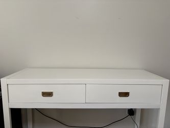 White 2-Drawer Makeup Vanity / Desk with Brass Pulls