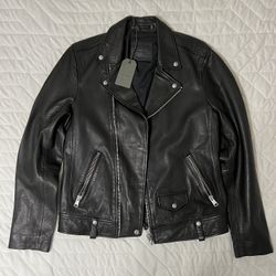 All Saints Milo Asymmetric Zip Leather Biker Jacket  