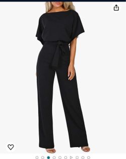 Women's Loose Short Sleeve Belted Jumpsuit and Wide Leg Pants Casual One Piece Outfit